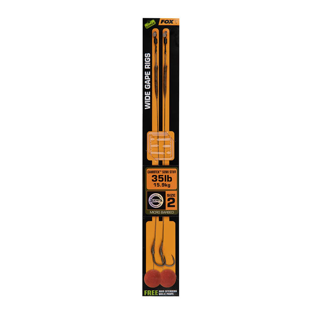 Carlige Legate Fox Edges Wide Gape Nr 2 Camotex Semi Stiff Coated Braid 35lb 2buc