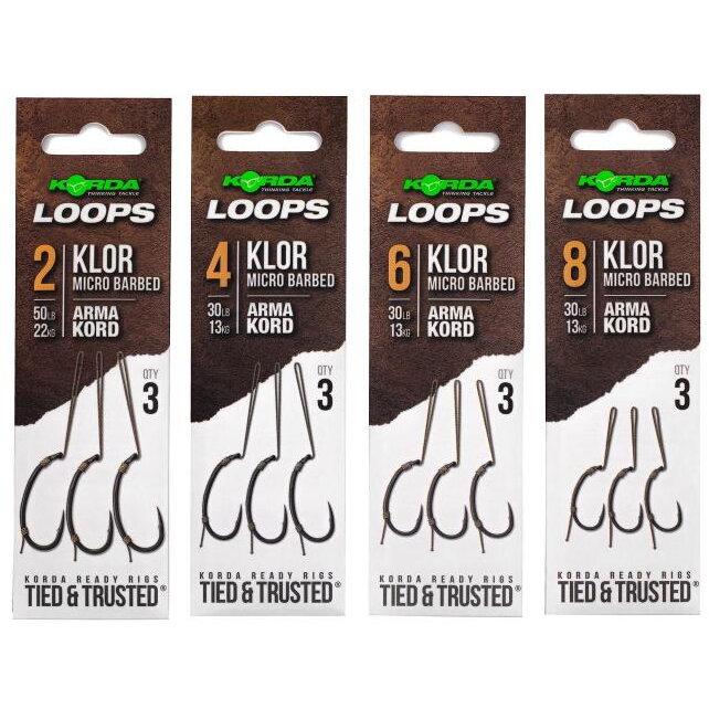 Carlige Legate KORDA Loop Rigs Klor, Nr.6, 30lbs, 3buc/pac