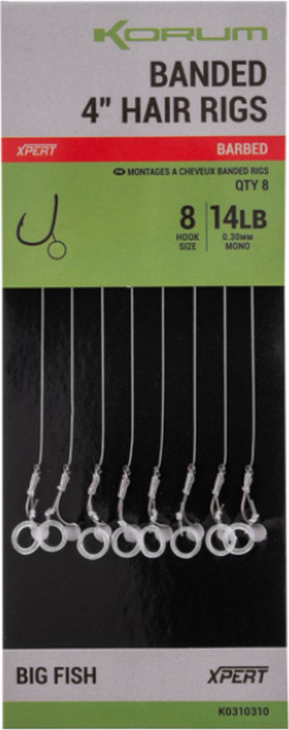 Carlige Legate KORUM Banded Hair Rigs, 10cm, 10lbs, Nr.12, 8buc/pac