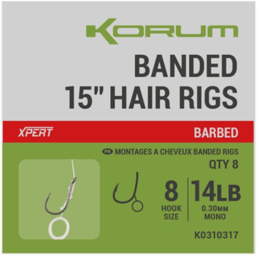 Carlige Legate KORUM Banded Hair Rigs, 38cm, 10lbs, Nr.12, 8buc/pac