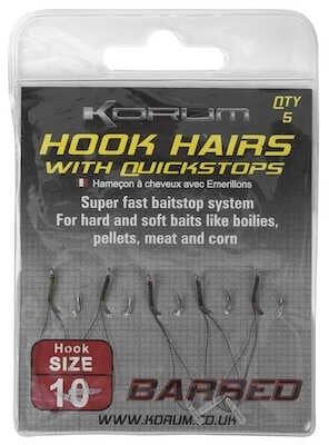 Carlige Legate KORUM Barbed Hook Hairs With Quickstops 5buc/pac