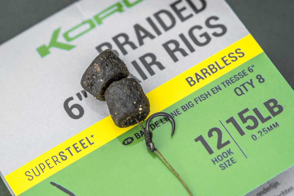 Carlige Legate KORUM Big Fish Braided Hair Rigs Barbed, 15cm, Nr.12, 8buc/pac
