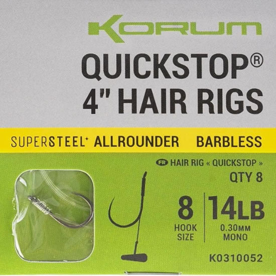 Carlige Legate KORUM Big Fish Hair Rigs with Quickstop 10cm, Nr.10 Barbless, 8buc/pac
