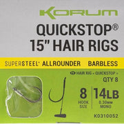 Carlige Legate KORUM Big Fish Hair Rigs with Quickstop 38cm, Nr.12 Barbless, 8buc/pac