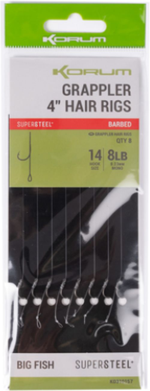 Carlige Legate KORUM Grappler Hair Rigs Barbed, Nr.8, 38cm, 5buc/pac