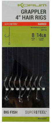 Carlige Legate KORUM Grappler Hair Rigs Barbef, 10cm, Nr.14, 8buc/pac