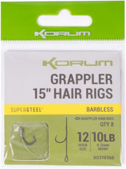 Carlige Legate KORUM Grappler Hair Rigs Barbless, Nr.8, 38cm, 5buc/pac