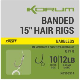 Carlige Legate KORUM Hair Rigs Barbless, 12lbs, Nr.10, 38cm, 8buc/pac