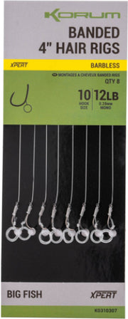 Carlige Legate KORUM Hair Rigs Barbless, 8lbs, Nr.14, 10cm, 8buc/pac