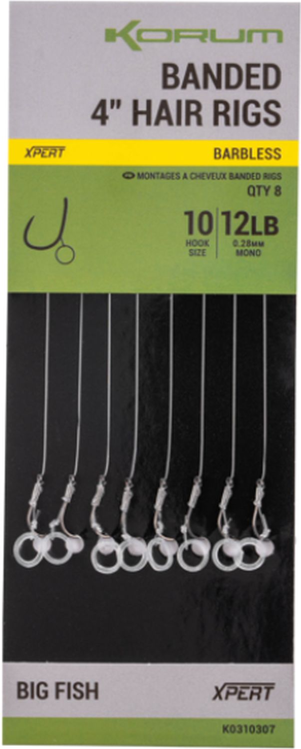 Carlige Legate KORUM Hair Rigs Barbless, 8lbs, Nr.14, 10cm, 8buc/pac