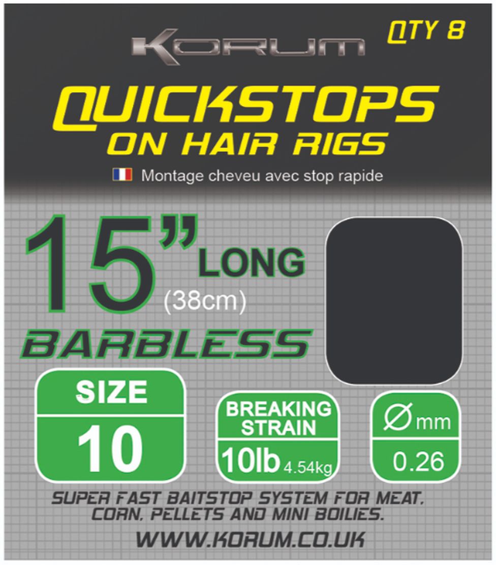 Carlige Legate KORUM Hair Rigs Barbless With Qickstops, 38cm, Nr.14, 8buc/pac