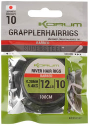 Carlige Legate KORUM River Grappler Hair Rigs M1 Barbed 100cm 5buc/pac