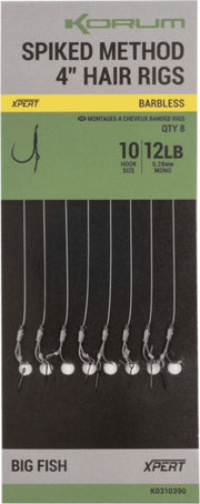Carlige Legate KORUM Spiked Method Hair Rigs Barbless, 10lbs, Nr.12, 10cm, 8buc/pac