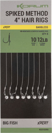 Carlige Legate KORUM Spiked Method Hair Rigs Barbless, 8lbs, Nr.14, 10cm, 8buc/pac