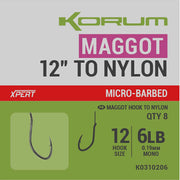 Carlige Legate Korum Xpert Maggot Barbed Hooks to Nylon Nr.16, 30cm, 0.15mm, 4lb, 8buc/pac