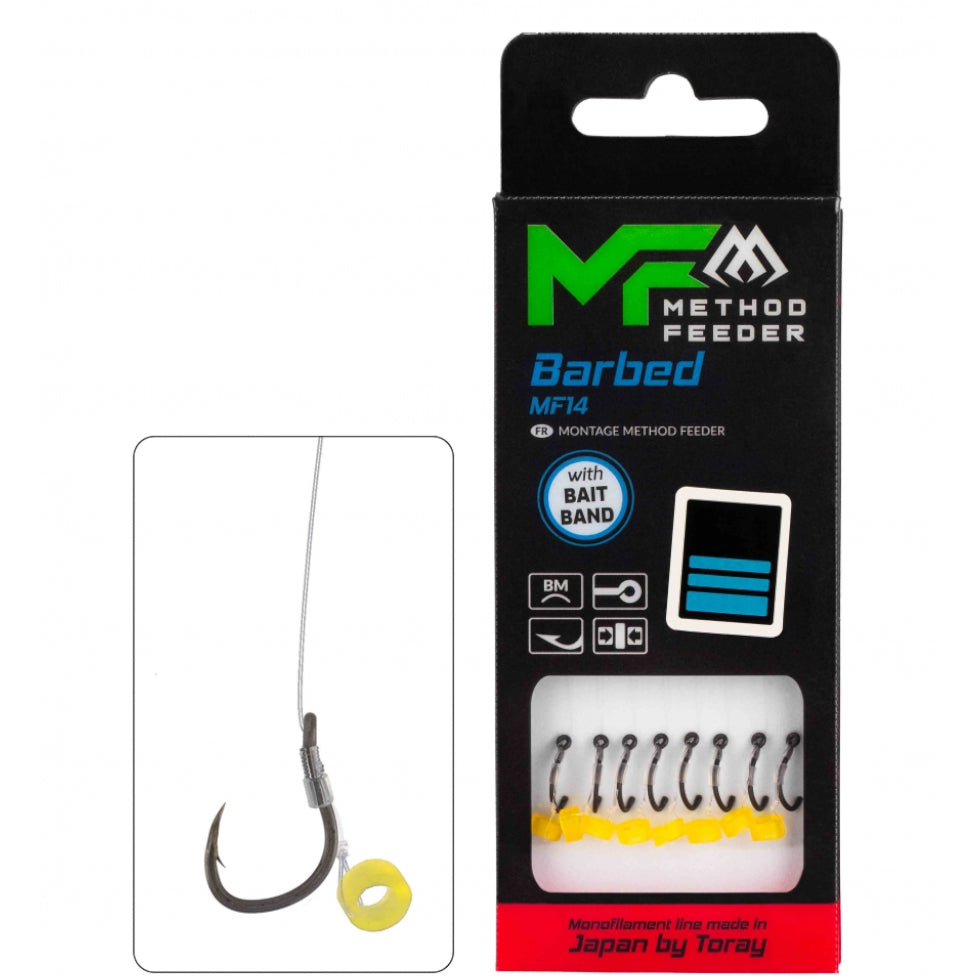 Carlige Legate MIKADO Method Feeder Rig MF14 With Bait Band, 10cm, Nr. 12, Mono, 8buc/pac