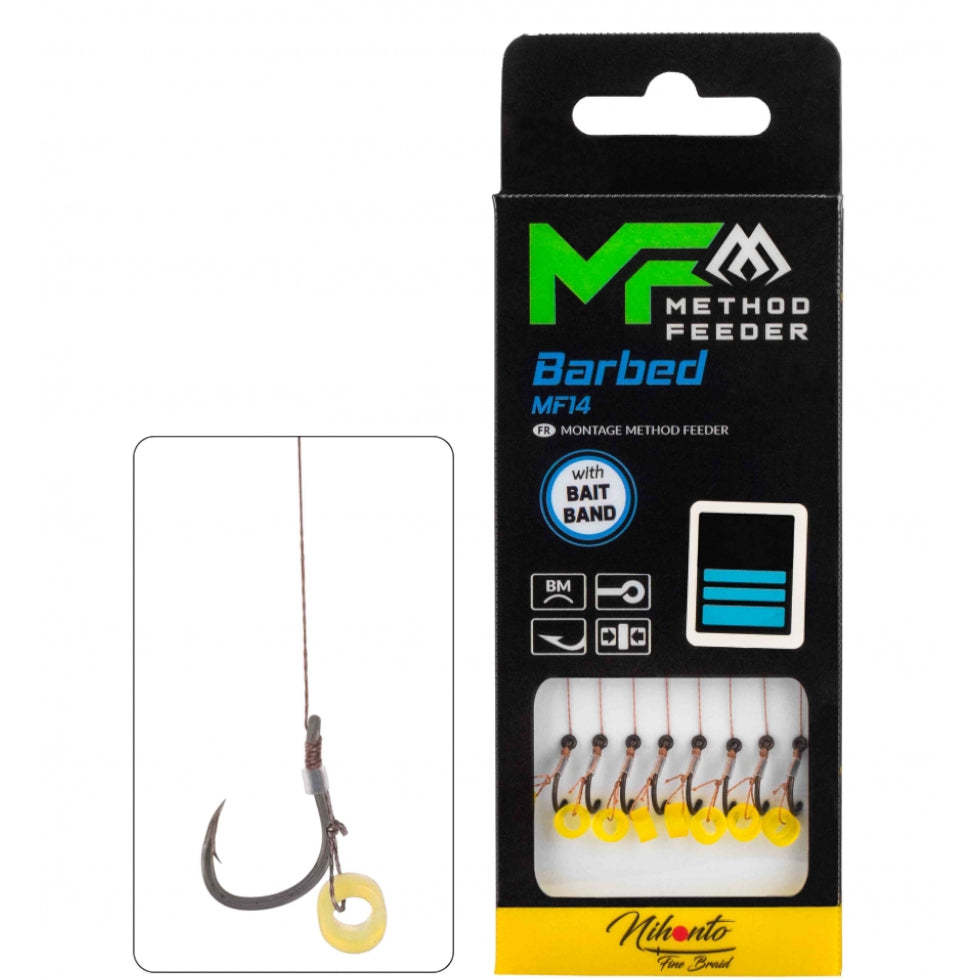 Carlige Legate MIKADO Method Feeder Rig MF14 With Bait Band, 10cm, Nr. 14, 8buc/pac