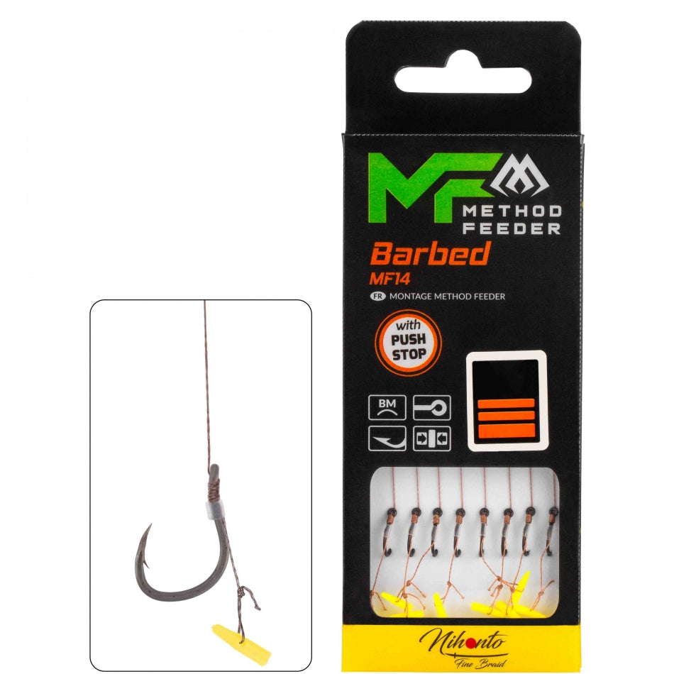 Carlige Legate MIKADO Method Feeder Rig MF14 With Push Stop, 10cm, Nr. 8, 8buc/pac