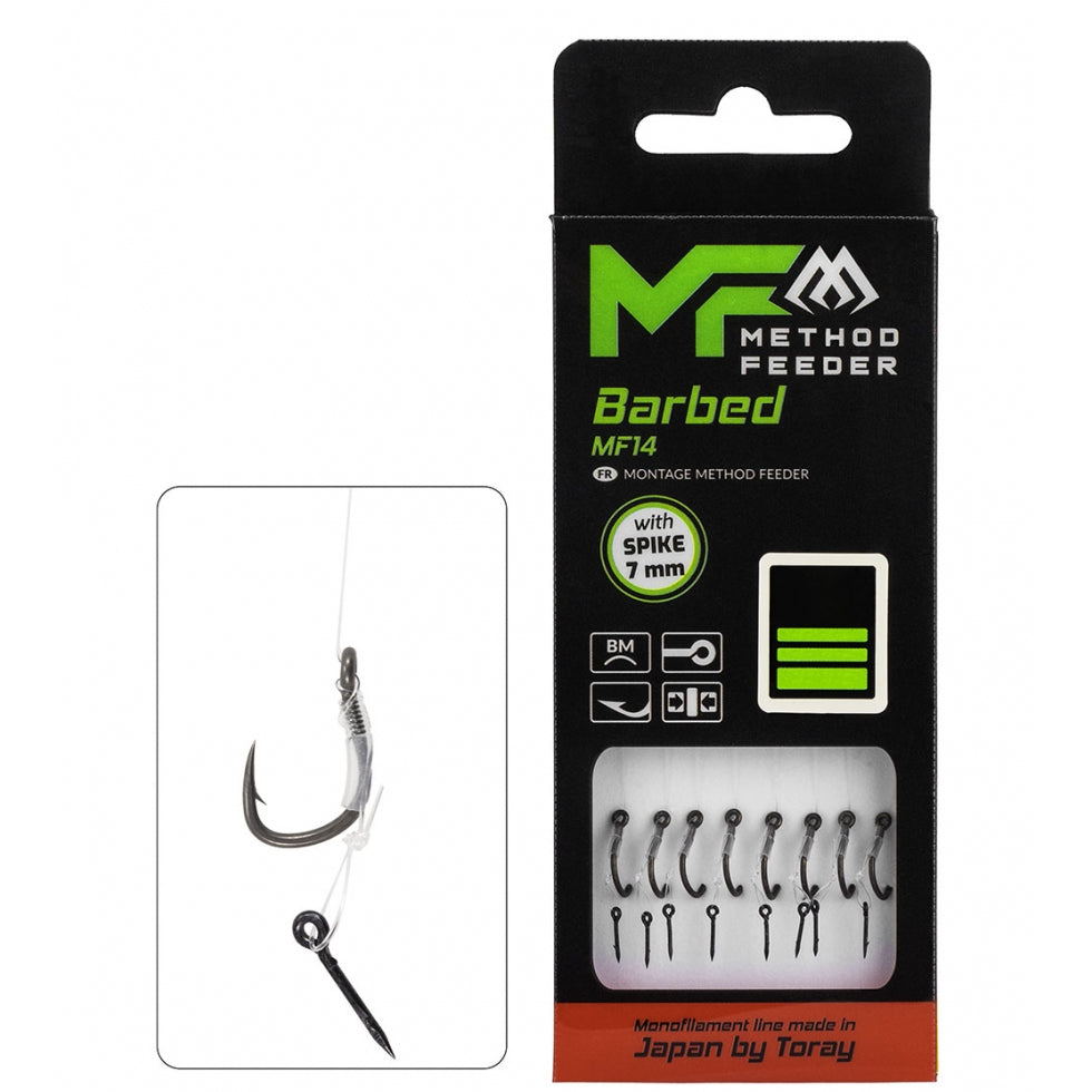 Carlige Legate MIKADO Method Feeder Rig MF14 With Spike, 10cm, Nr. 6, Mono, 8buc/pac