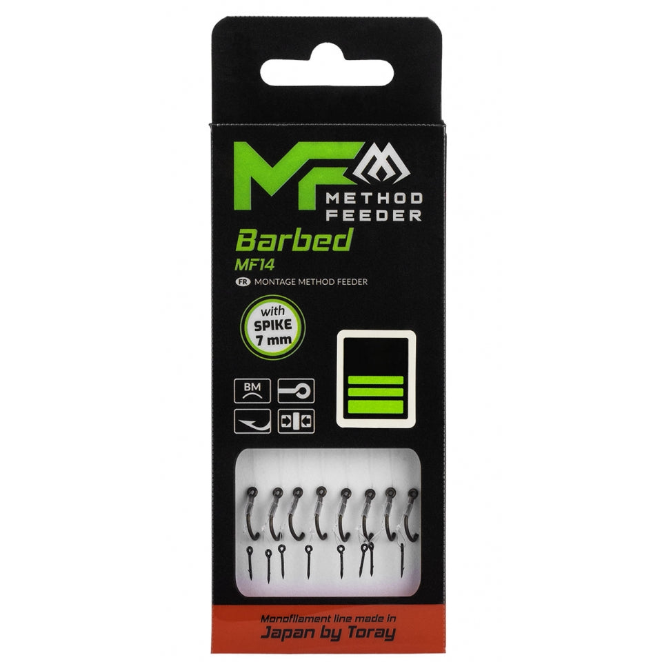 Carlige Legate MIKADO Method Feeder Rig MF14 With Spike, 10cm, Nr. 8, Mono, 8buc/pac