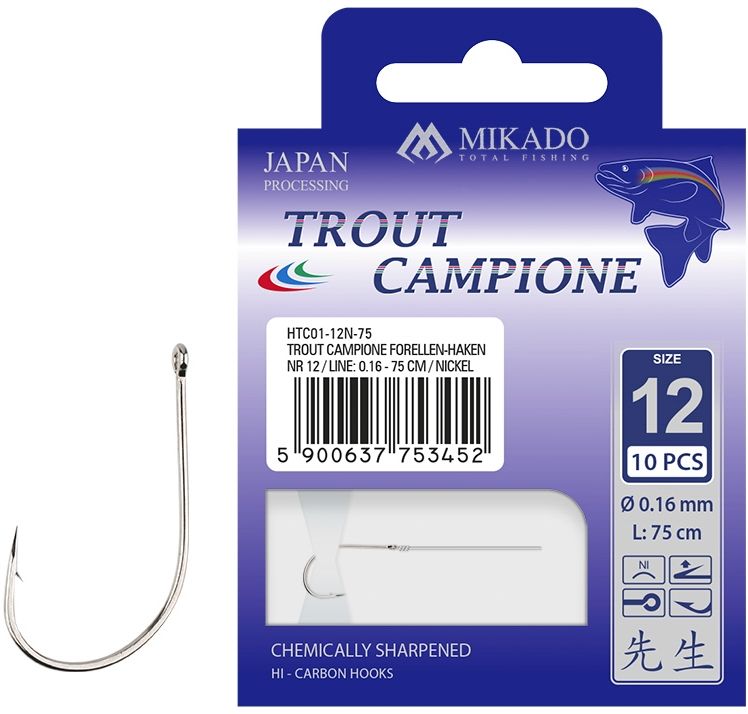 Carlige Legate Mikado Trout Campione, 150cm, Nr.6, 0.22mm, 10buc/pac
