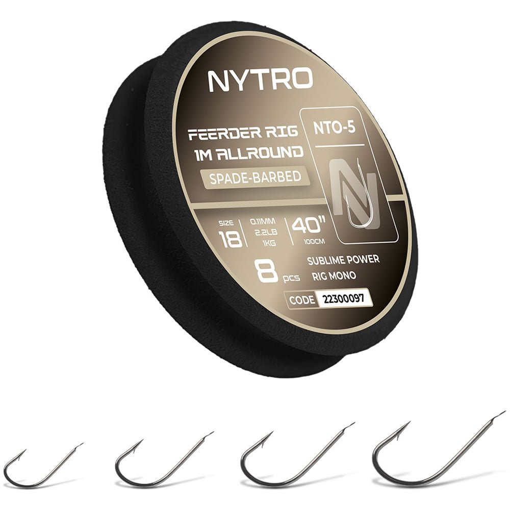 Carlige Legate NYTRO Feeder Rig Allround NTO-5 Hooks to Nylon 100cm, 0.13mm, 3.2lbs/1.45kg, Nr.16, 8buc/tambur EVA