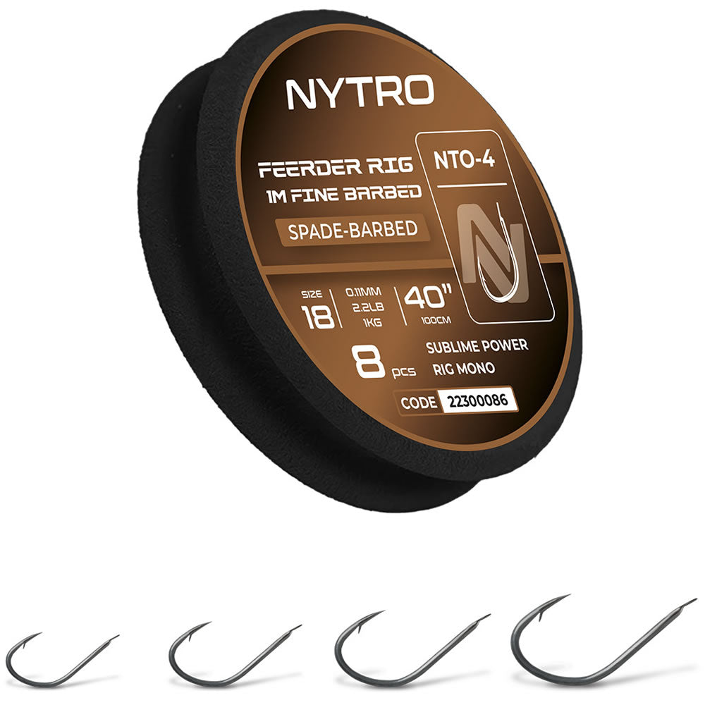 Carlige Legate NYTRO Feeder Rig Fine Barrbed NTO-4 Hooks to Nylon 100cm, 0.15mm, 4.1lbs/1.86kg, Nr.14, 8buc/tambur EVA