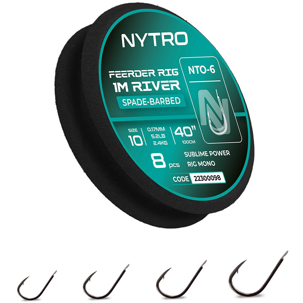 Carlige Legate NYTRO Feeder Rig River NTO-6 Hooks to Nylon 100cm, 0.17mm, 5.2lbs/2.36kg, Nr.10, 8buc/tambur EVA