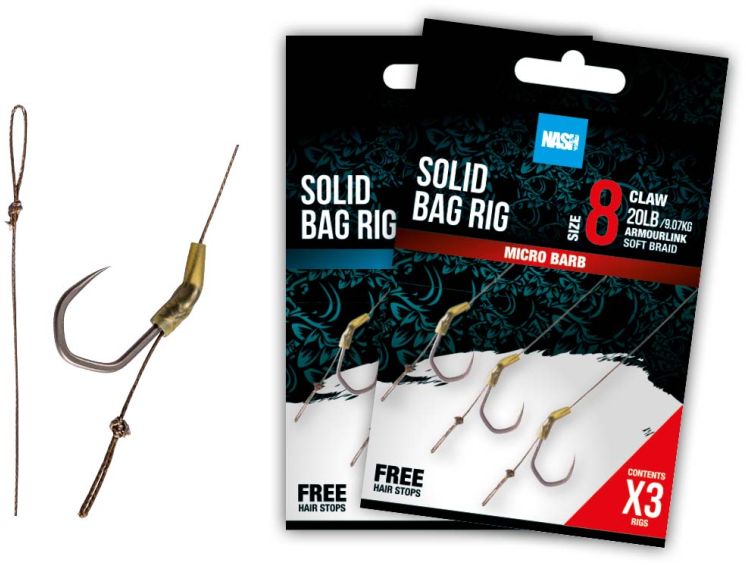 Carlige Legate Nash Solid Bag Rig Barbless 20lbs 3buc/plic
