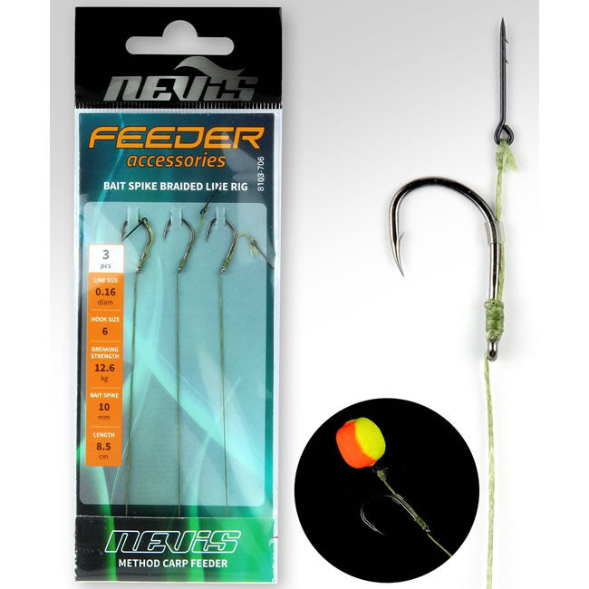 Carlige Legate Nevis Feeder Bait Spike Braided Line Rig 3buc/plic