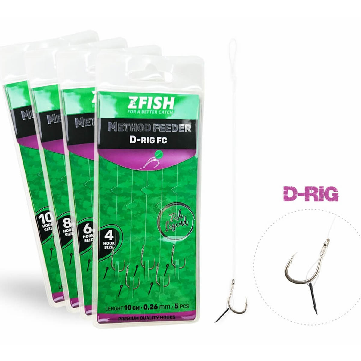 Carlige Legate ZFISH Method Feeder D-RIG Carlig Spin 6mm Fir Fluorocarbon 5buc