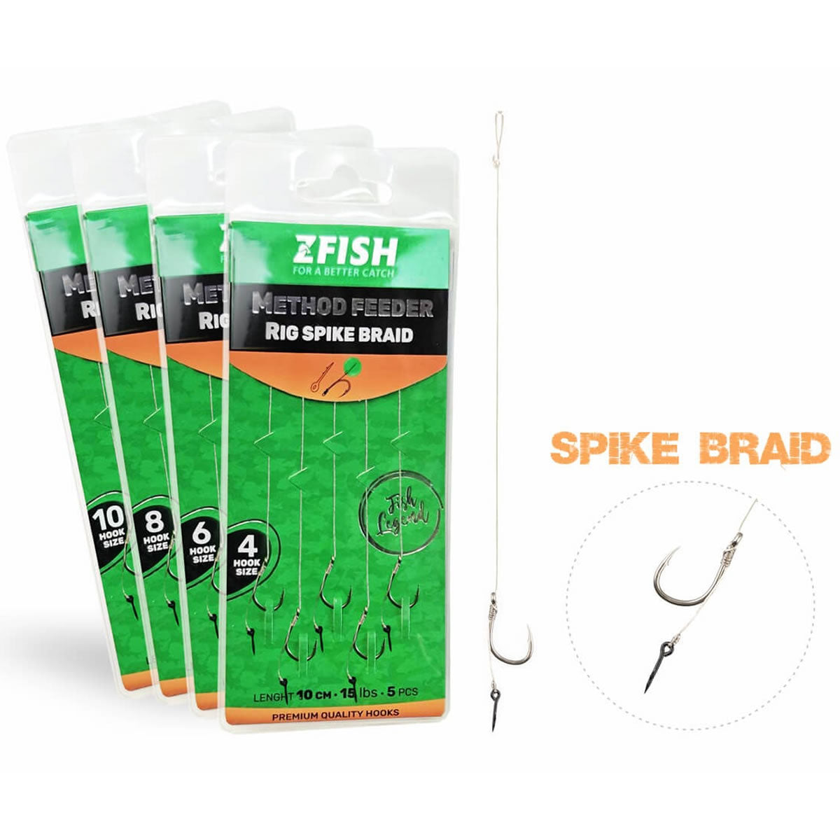 Carlige Legate ZFISH Method Feeder Rig Spike Braid Carlig Spin 6mm Fir 15lbs 5buc/pac