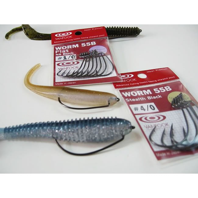 Carlige Offset Vanfook Worm-55B Stealth Black Offset Hooks