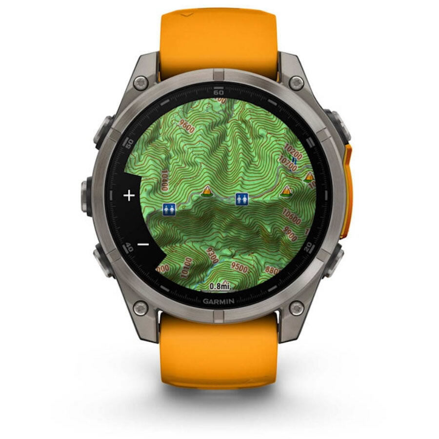 Ceas GARMIN Fenix 8 Amoled Sapphire Spark Orange / Graphite Ti / Bare, 47mm, EMEA