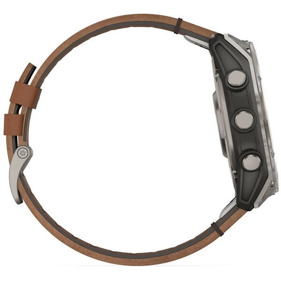 Ceas GARMIN Fenix 8 Amoled Sapphire Titan, Curea din Piele, Black / Chestnut, 51mm, EMEA