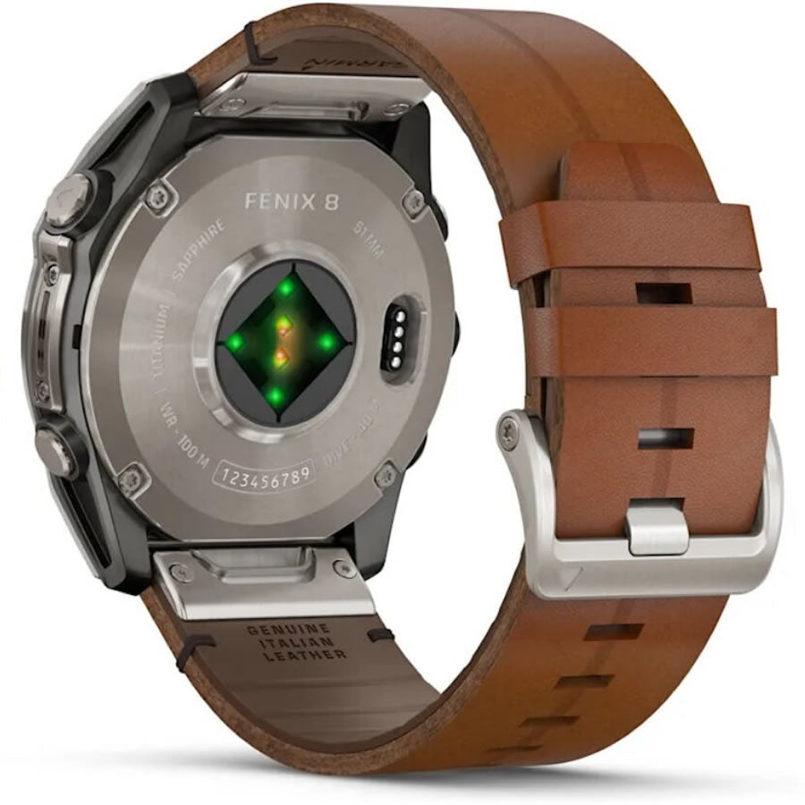 Ceas GARMIN Fenix 8 Amoled Sapphire Titan, Curea din Piele, Black / Chestnut, 51mm, EMEA