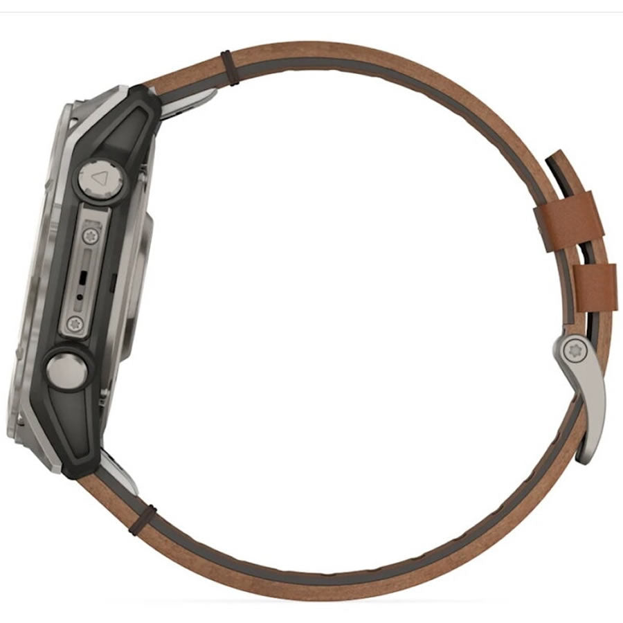 Ceas GARMIN Fenix 8 Amoled Sapphire Titan, Curea din Piele, Black / Chestnut, 51mm, EMEA