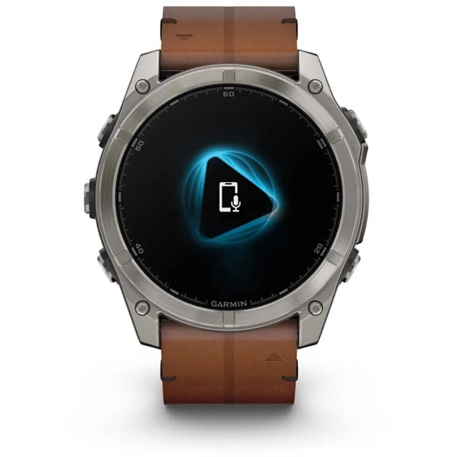 Ceas GARMIN Fenix 8 Amoled Sapphire Titan, Curea din Piele, Black / Chestnut, 51mm, EMEA
