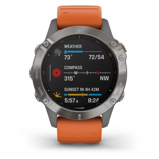 Ceas Garmin Fenix 6 Sapphire Titan/Orange 47mm