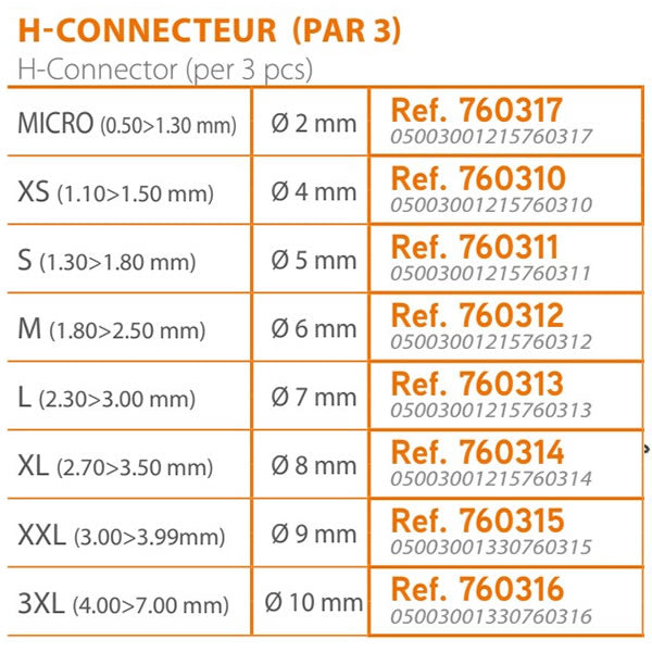 Conector H RIVE 2XL H-Connecteur, 3.00-3.99mm, Violet, 3buc/pac