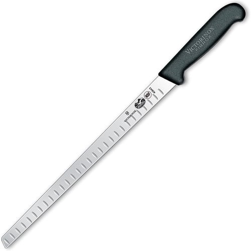 Cutit Bucatarie Victorinox Fibrox Salmon Knife, Lama Gofrata 30cm, Negru