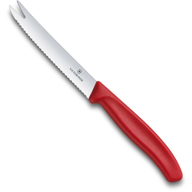 Cutit Bucatarie Victorinox, Swiss Classic Branza si Carnati, Lama Zimtata 11cm, Rosu
