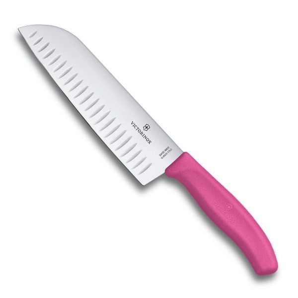 Cutit Bucatarie Victorinox SwissClassic Santoku Knife, Lama Gofrata 17cm, Roz, Blister