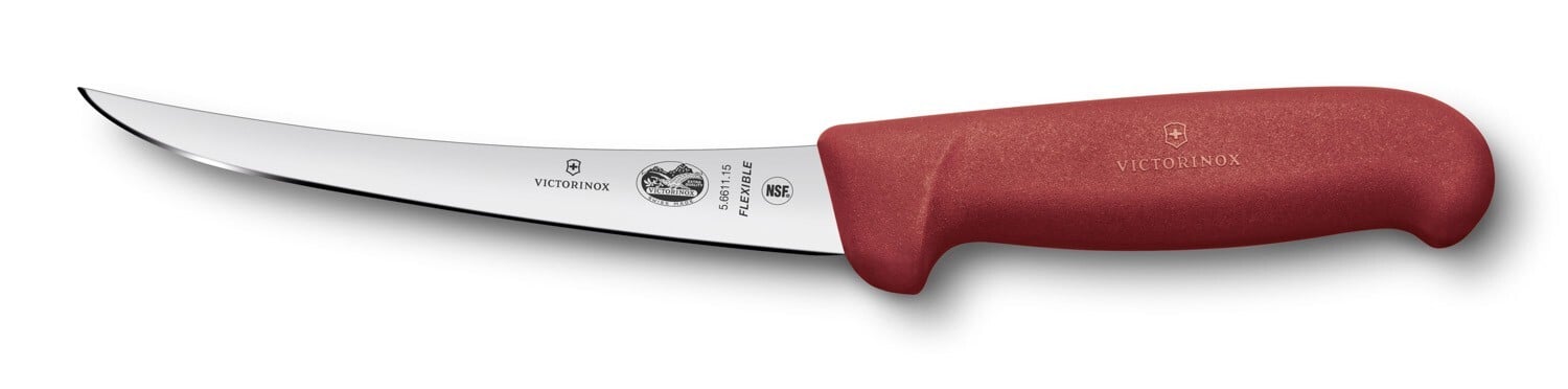 Cutit Dezosat Victorinox, Boning Knife, Curved, Fibrox, Lama Flexibila 15cm, Rosu