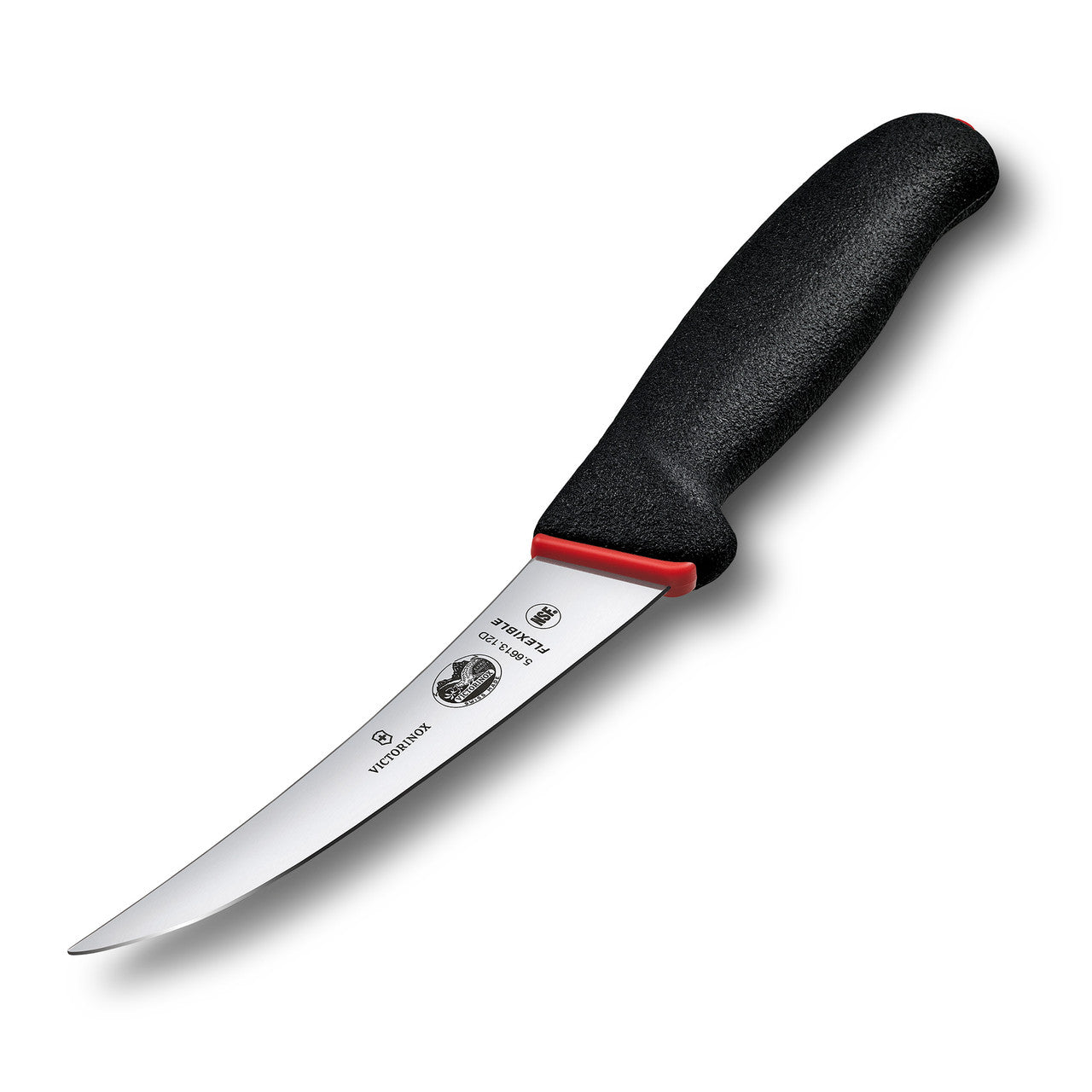 Cutit Dezosat Victorinox Fibrox Dual Grip, Curved, Lama Flexibila 12cm, Negru/Rosu