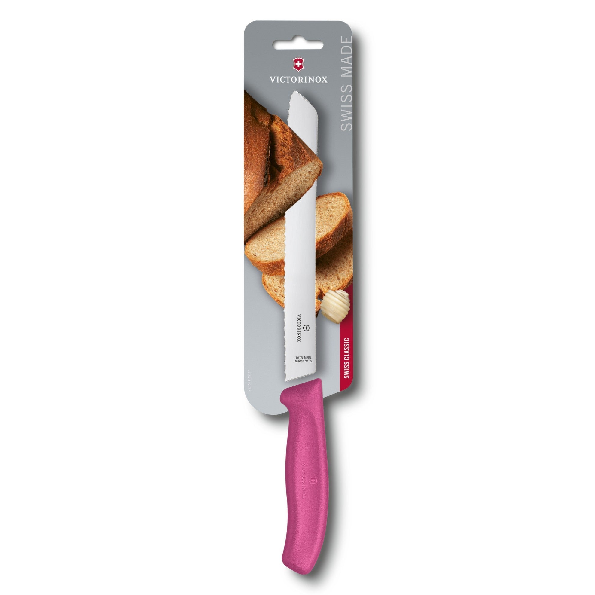 Cutit Feliat Victorinox SwissClassic Bread Knife, Lama Zimtata 21cm, Roz, Blister