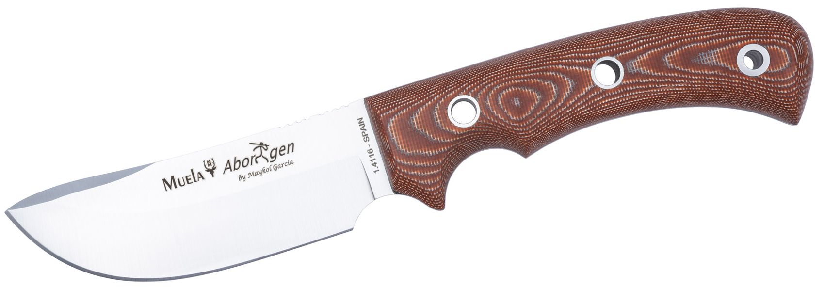 Cutit MUELA 120mm Full Tang Blade ABORIGEN-12C, Brown Canvas Micarta Scales