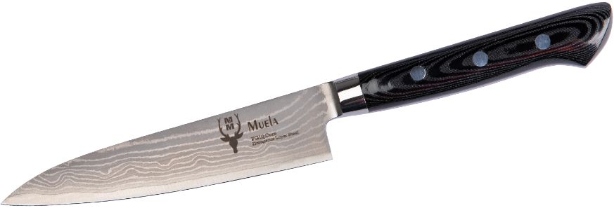 Cutit MUELA 120mm SANDW-12DAM Full Tang Blade, Damascus VG10, Black Micarta Scales