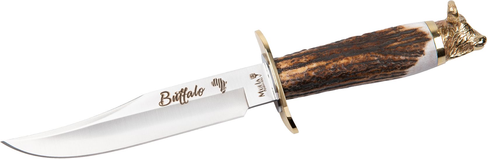 Cutit MUELA 160mm Blade BUFFALO-16BF, Stag Deer Handle, Brass Guard And Buffalo Head Cap