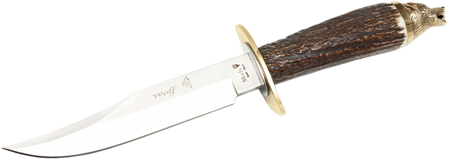 Cutit MUELA 160mm Blade WOLF-16A, Stag Deer Handle, Brass Guard And Wolf Head Cap